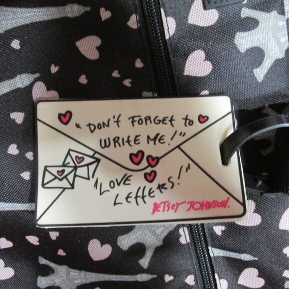 P1259-NWOT Betsey Johnson Paris in Love Canvas Rolling Travel Bag - Picture 2 of 10